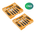 2 Pack Large Capacity Bamboo Expandable Drawer Organiser with Knife Block Holder for Home Kitchen Utensils