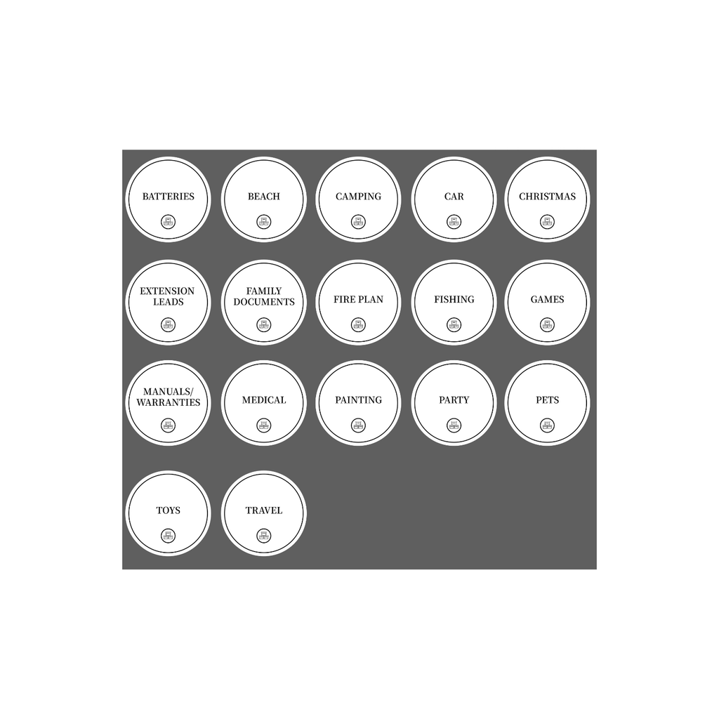 Garage Organisation Stickers – 32 Label Pack Round-3