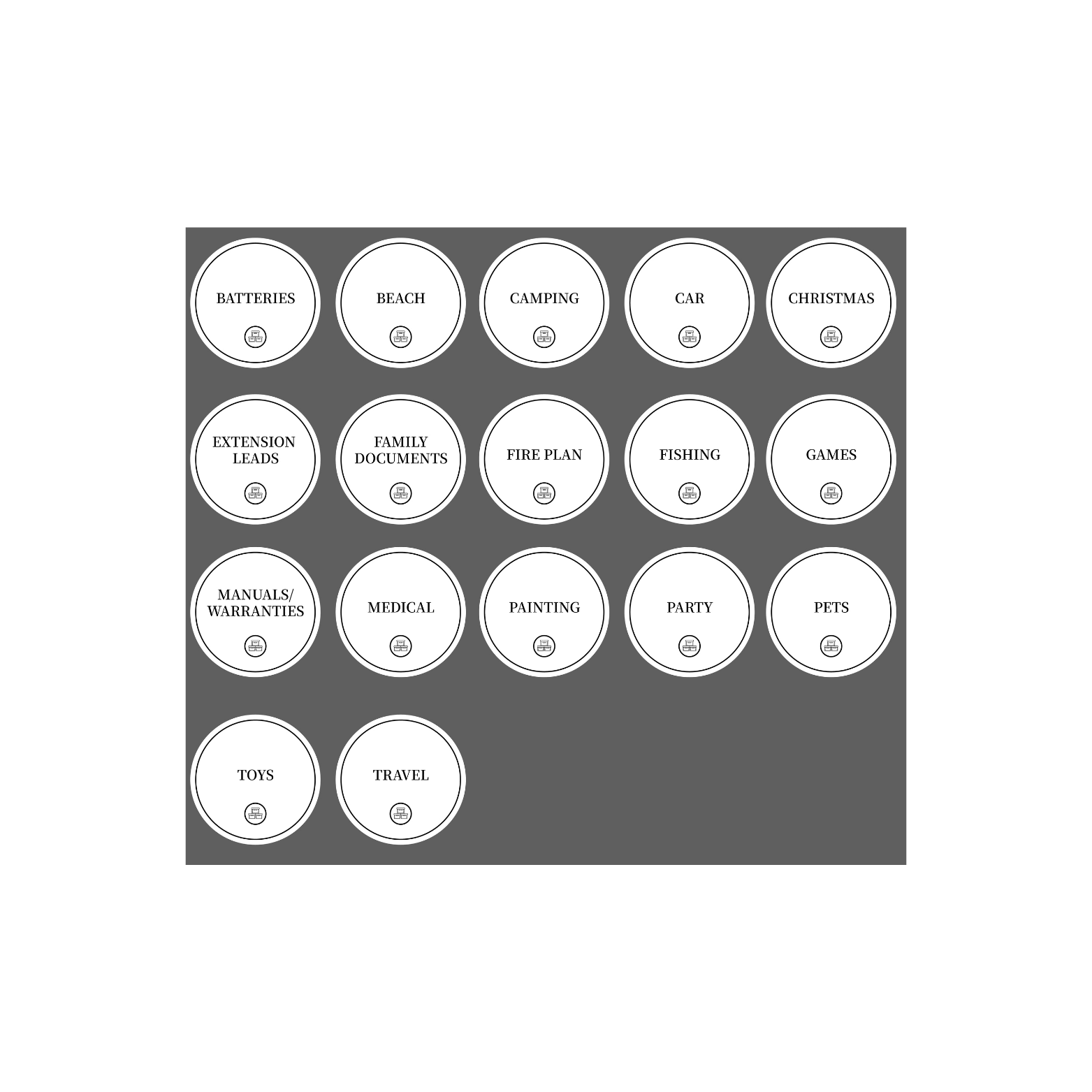 Garage Organisation Stickers – 32 Label Pack Round-3