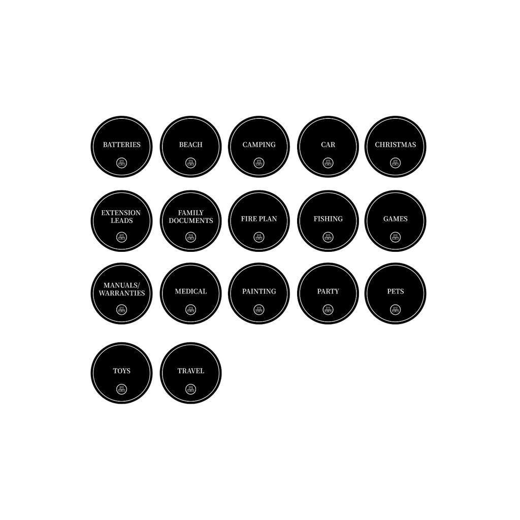 Garage Organisation Stickers – 32 Label Pack Round-2
