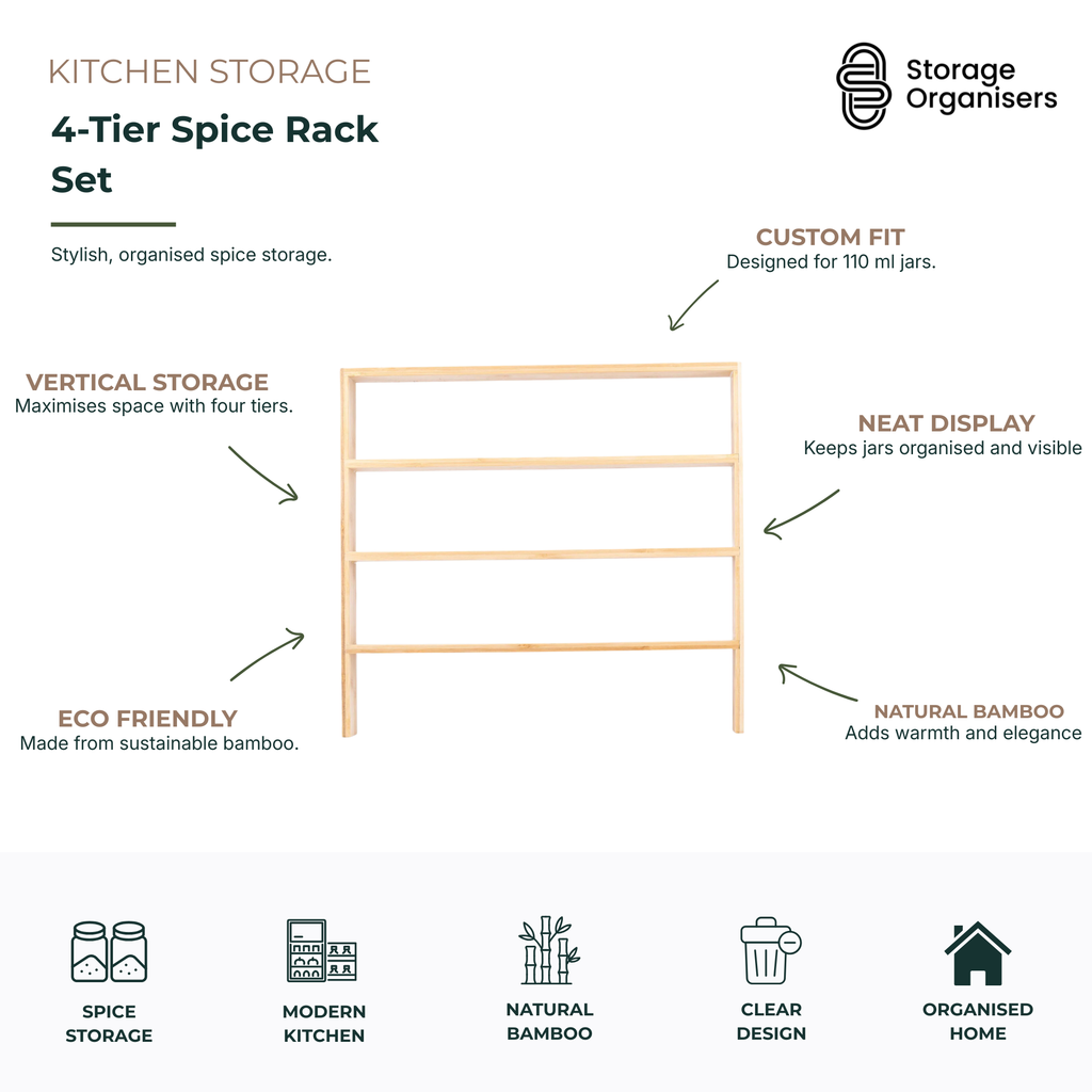 Standing 4-Tier Spice Rack with 24 × 120 ml Herb & Spice Jars Pack