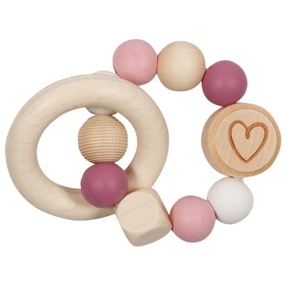 Goki wooden grab ring heart pink-0