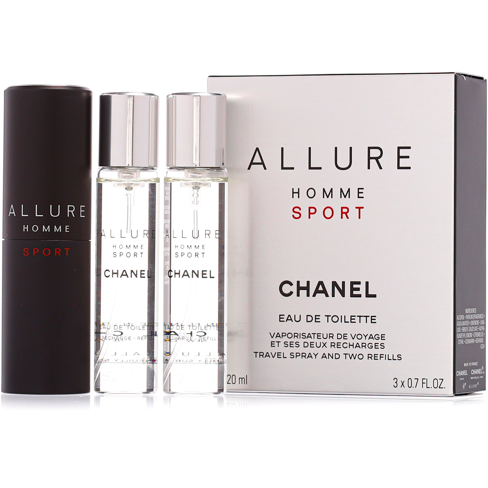 Chanel Allure Homme Sport EDT 60ml (3x20) hordozó + utántöltő Uraknak-0