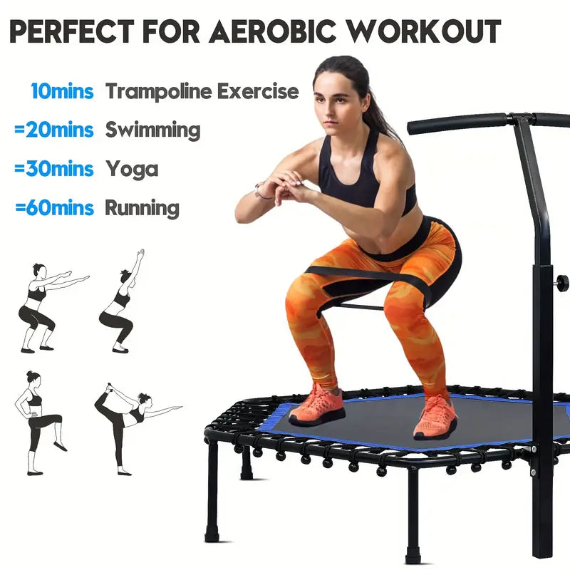 Rebounder Mini Trampoline with Adjustable Handle Bar(Blue)