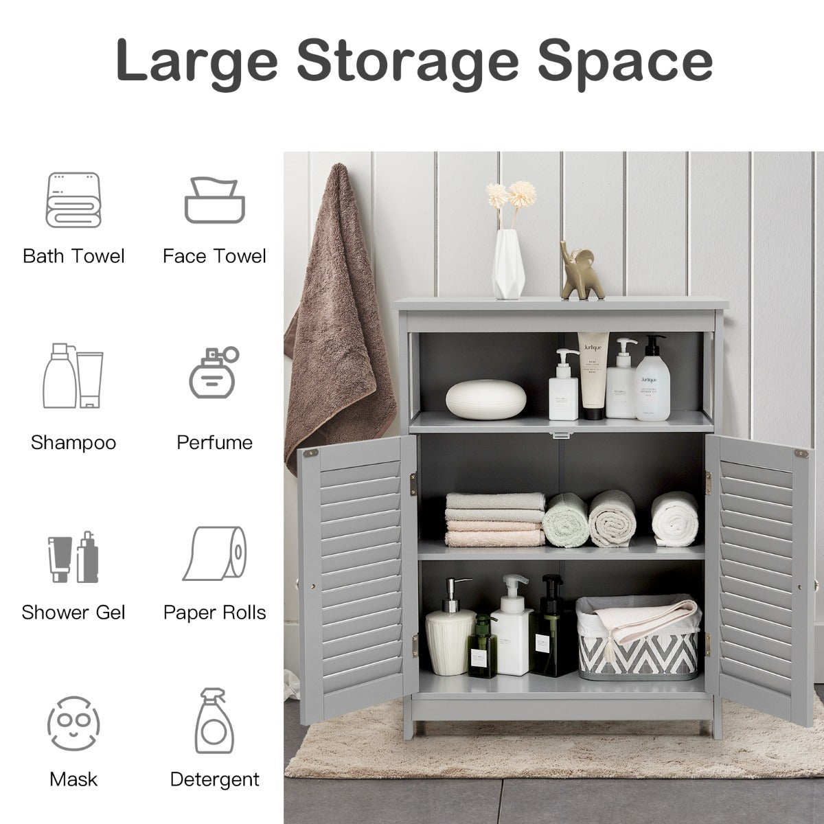 NNECW Storage Cabinet with Lamellar Doors and Shelf for Bathroom