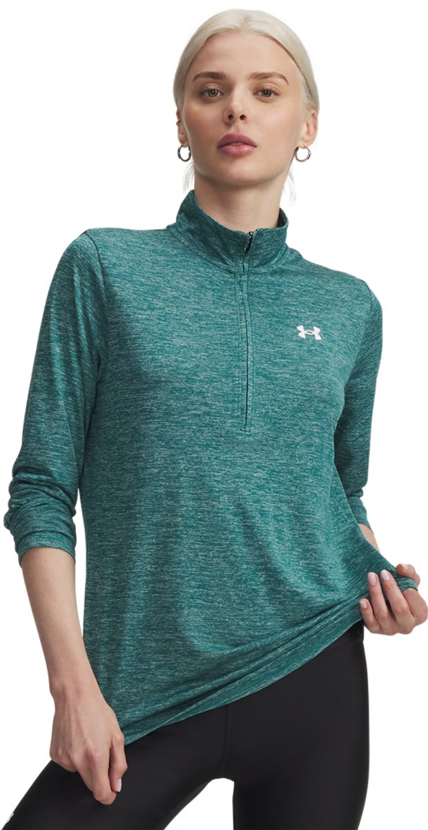 Under armor tech 1 2 zip-twist-grn women's sports jersey - rack green - white
