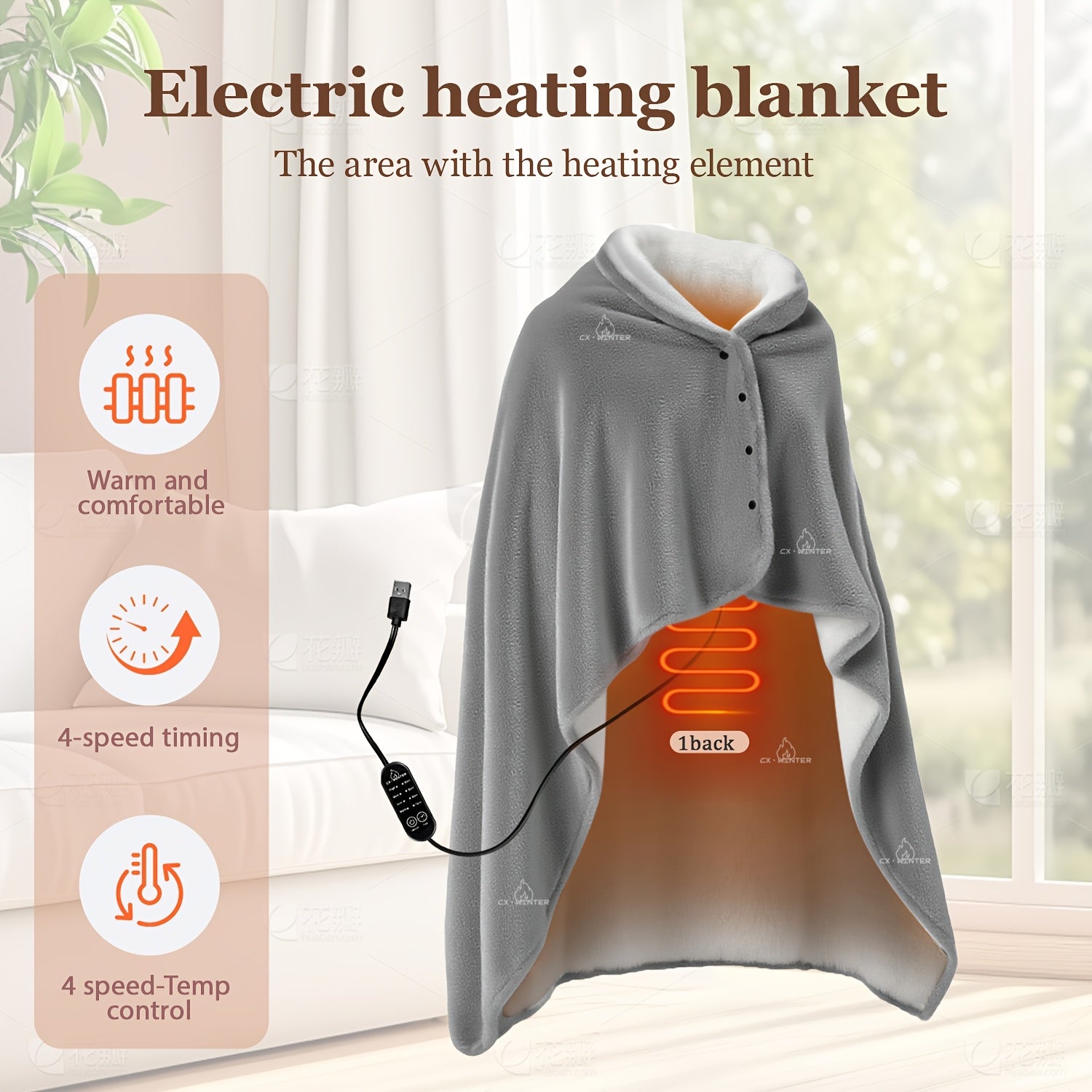 NNETM USB Heated Shawl Blanket