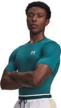 Under Armor UA HG Armor Comp SS-GRN Men's Sports Shirt - Rack Green - White