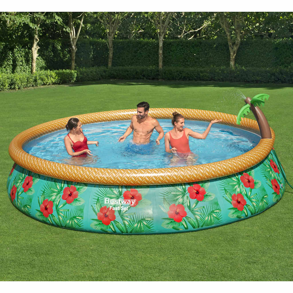 Bestway fast set swimming pool set paradise palms inflatable 457x84 cm-0