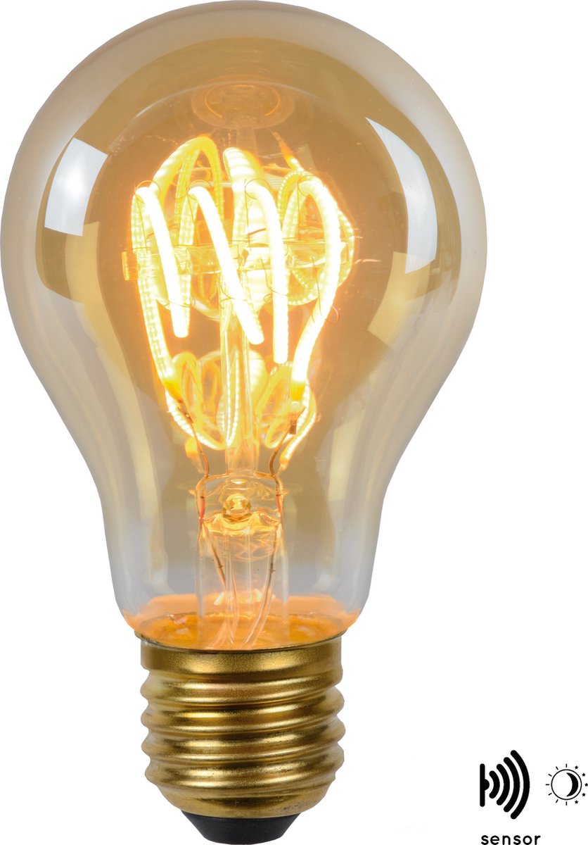 Lucide a60 twilight sensor - filament lamp - ø 6 cm - led - e27 - 1x4w 2200k - day night sensor - amber-0
