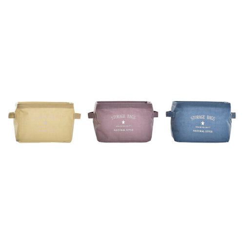 Basket DKD Home Decor Yellow Blue Maroon Canvas Modern 20 x 16 x 15 cm (3 Units)-0