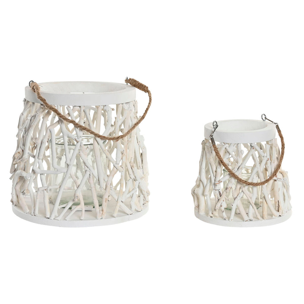 Candleholder Home ESPRIT White Wood Crystal 35 x 35 x 32 cm (2 Units)-0