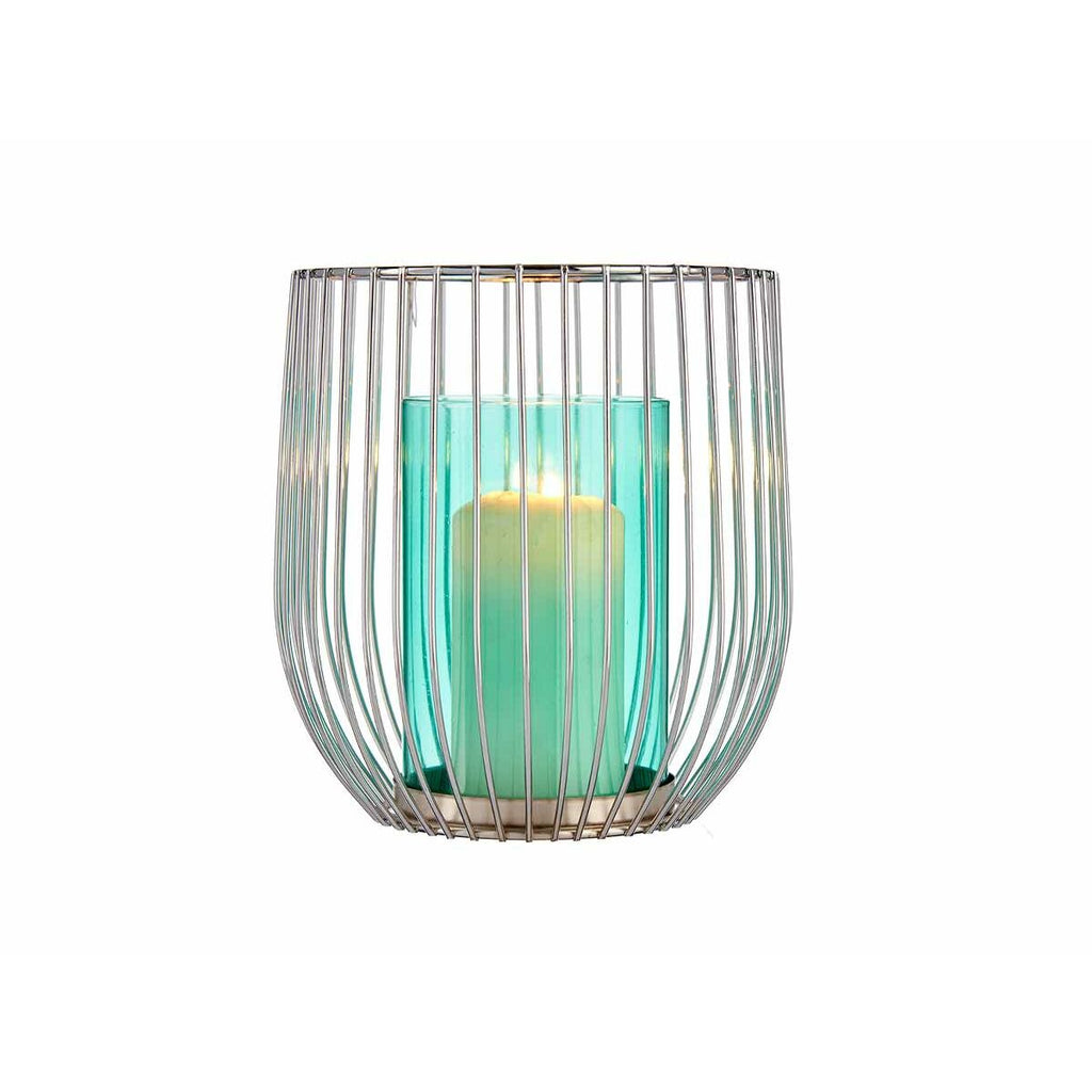 Candleholder Gift Decor Blue Silver Metal Glass 15 x 17 x 15 cm Cage-1