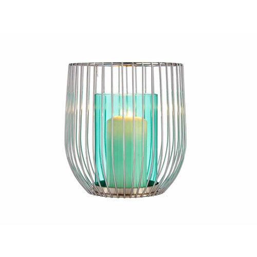 Candleholder Gift Decor Blue Silver Metal Glass 15 x 17 x 15 cm Cage-1
