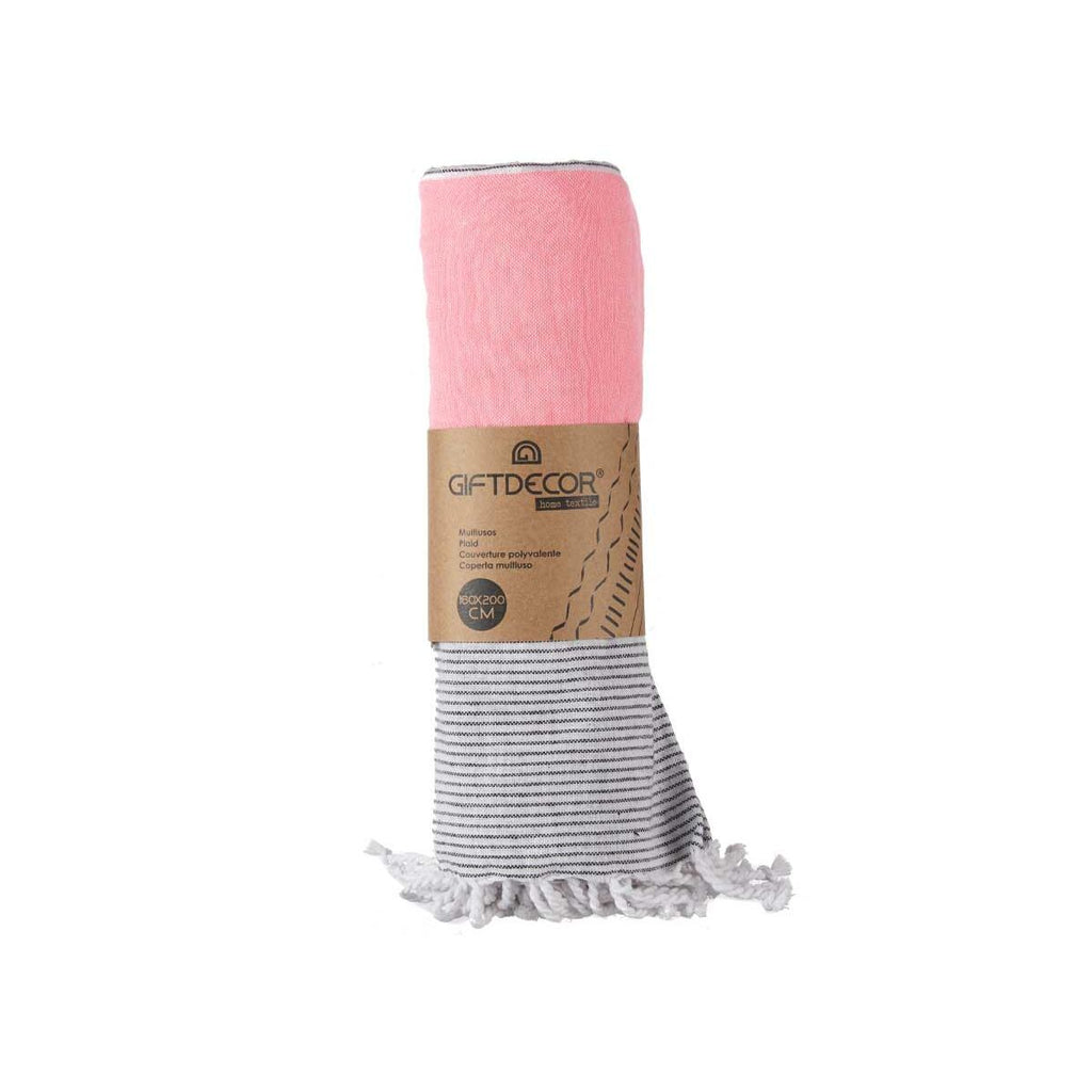 Multipurpose throw Gift Decor Pink 160 x 200 cm 40 x 9 x 8 cm Stripes-2