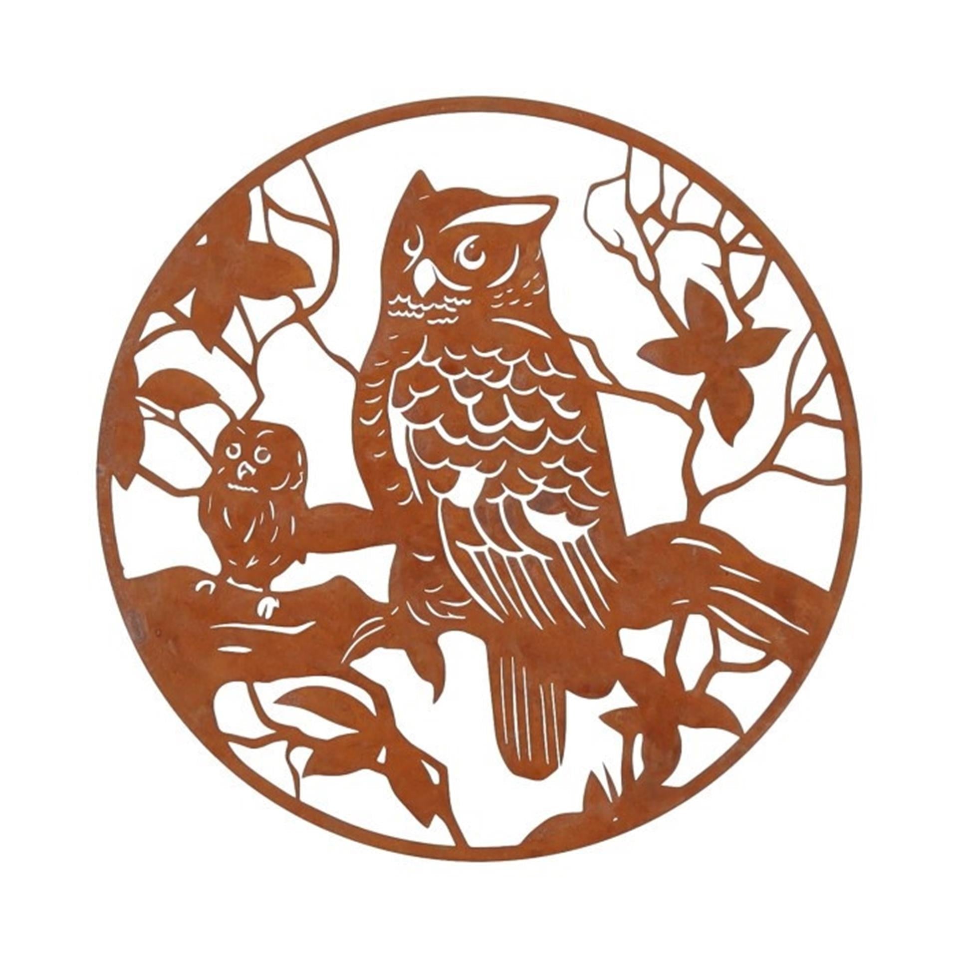 Hbx natural living wall decoration karat owl dia30cm rust-0