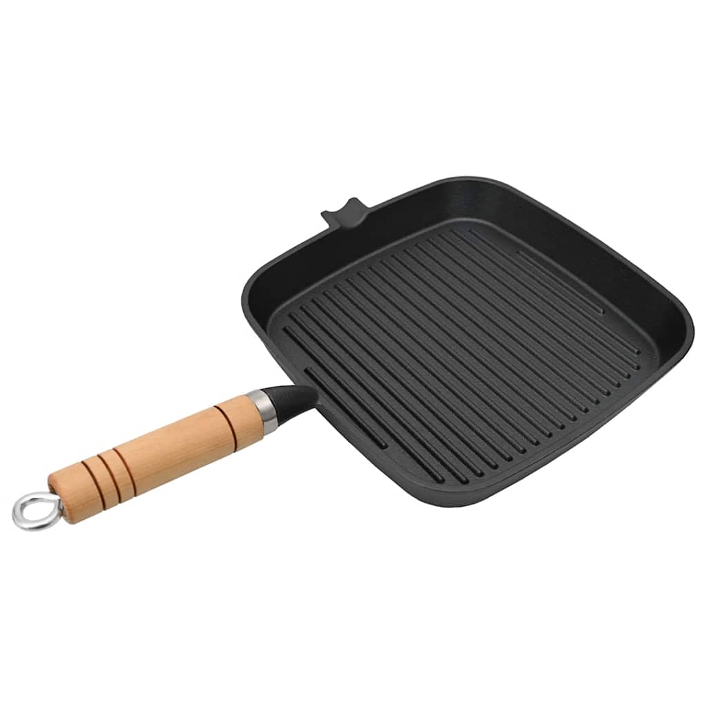Vidaxl Grill Pan with Wooden Handle, Cast Iron, 20x20 cm-0