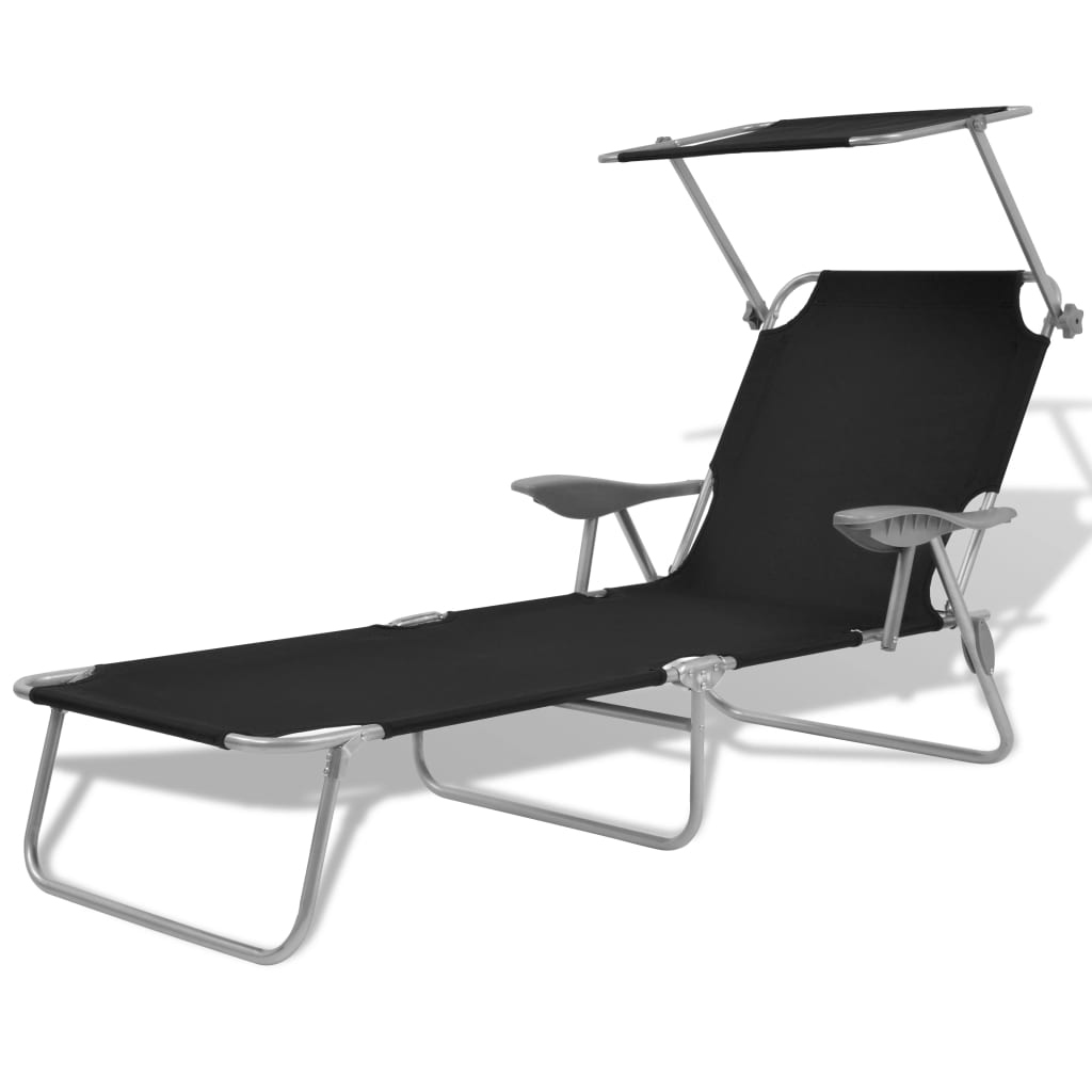 NNEVL Sun Lounger with Canopy Steel Black