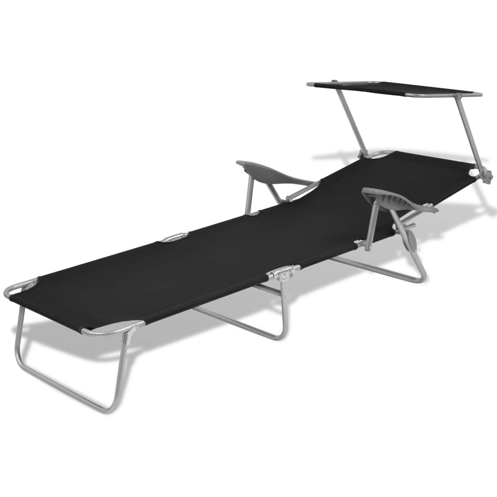 NNEVL Sun Lounger with Canopy Steel Black