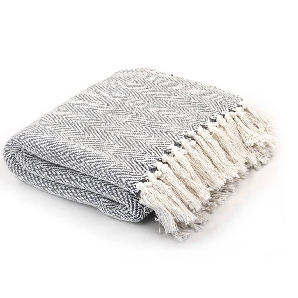 NNEVL Throw Cotton Herringbone 125x150 cm Grey
