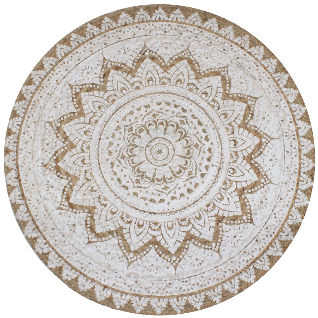 NNEVL Area Rug Braided Jute Printed 120 cm Round