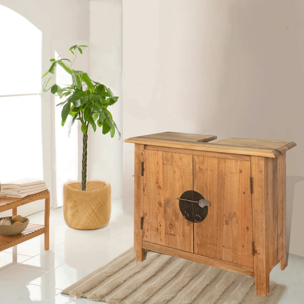 NNEVL Bathroom Furniture Set Recycled Solid Recycled Pinewood