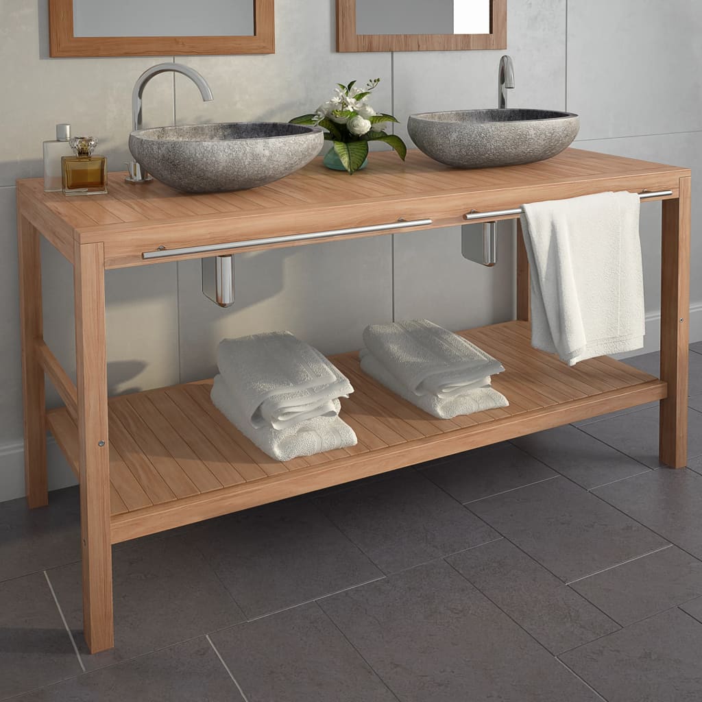 NNEVL Bathroom Vanity Cabinet Solid Teak 132x45x75 cm