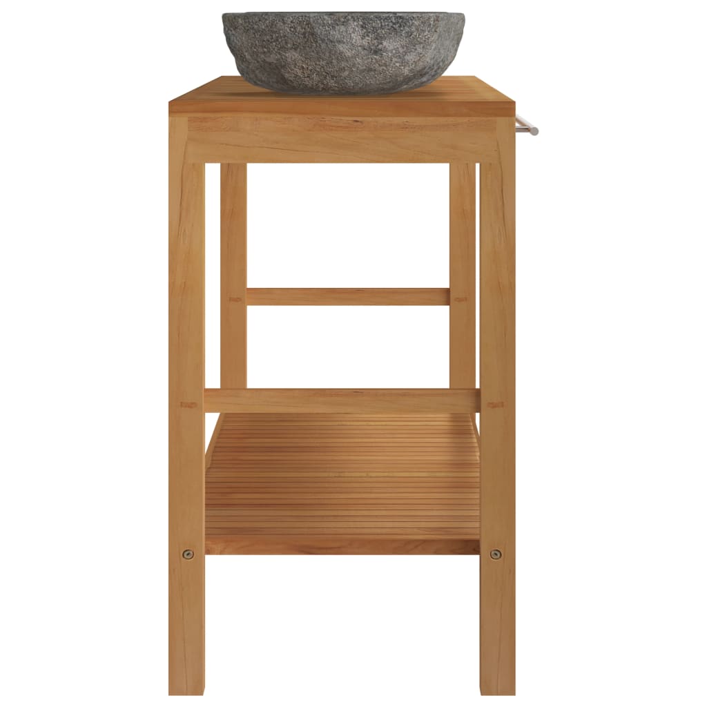 NNEVL Bathroom Vanity Cabinet Solid Teak with Riverstone Sinks