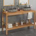 NNEVL Bathroom Vanity Cabinet Solid Teak with Riverstone Sinks