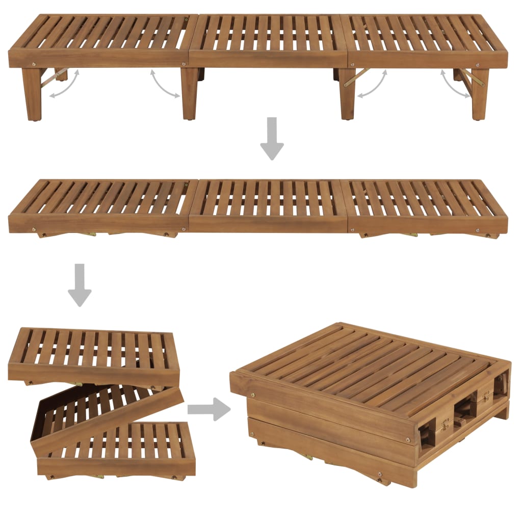 NNEVL Folding Sun Lounger Solid Acacia Wood