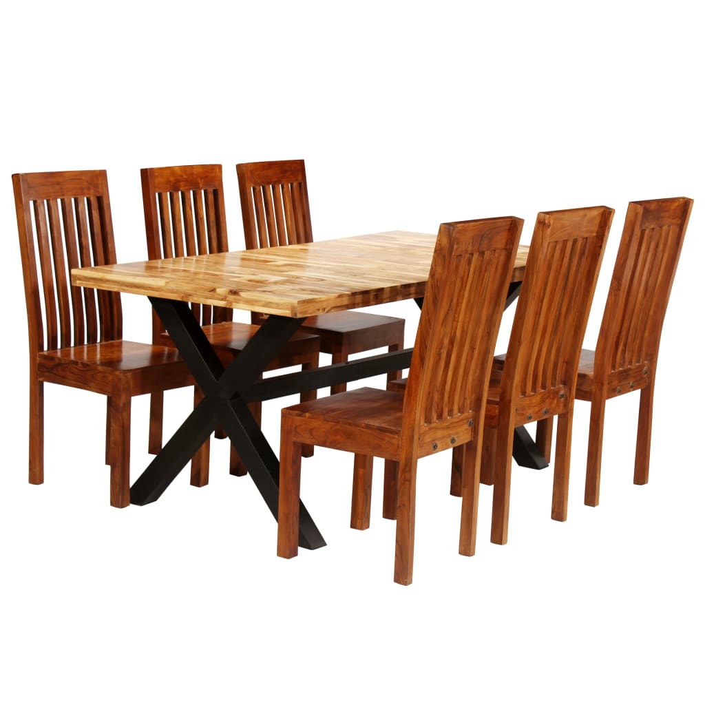 NNEVL Dining Table Set 7 Pieces Solid Acacia and Mango Wood