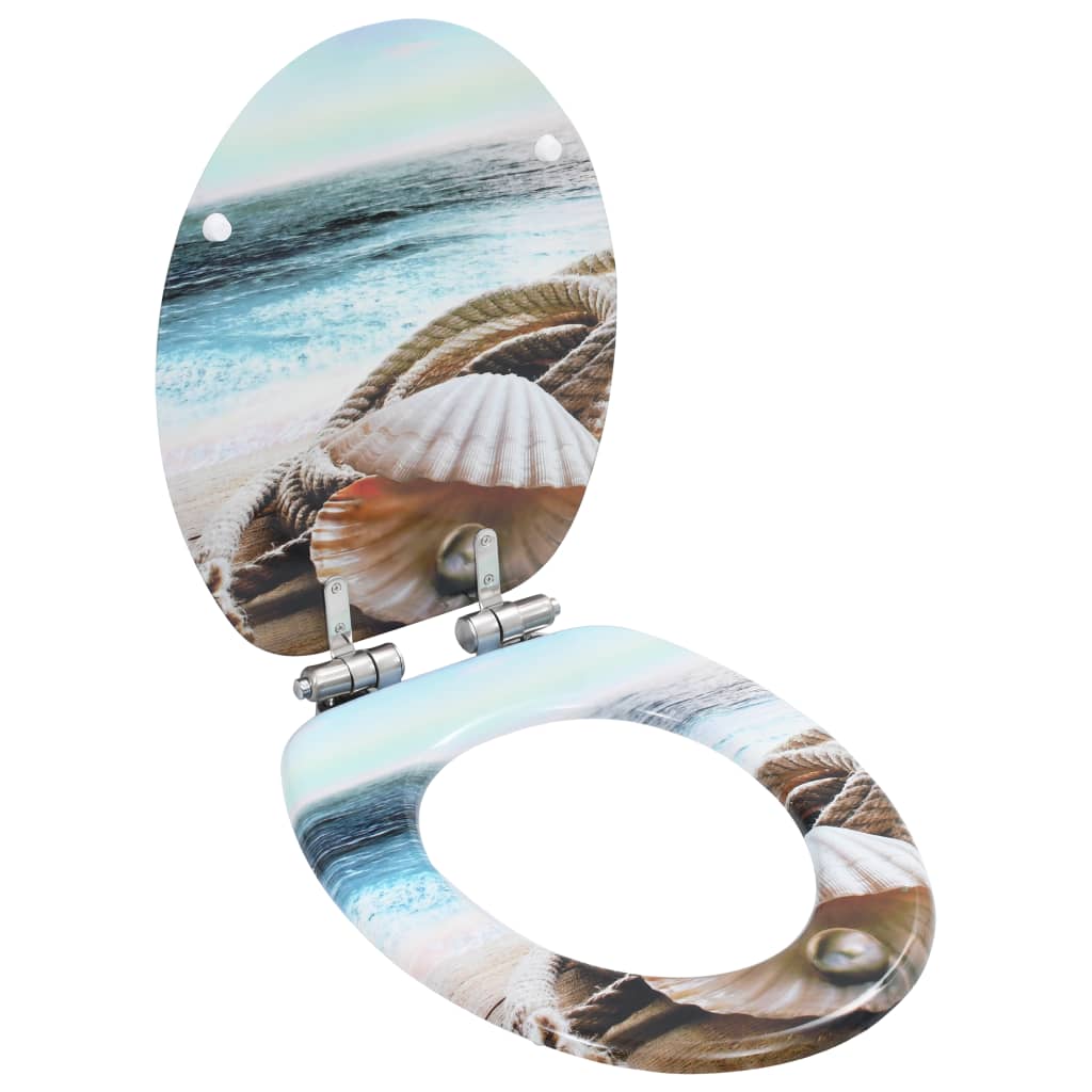 NNEVL WC Toilet Seat with Soft Close Lid MDF Muschel Design