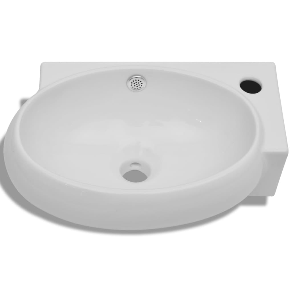 NNEVL Ceramic Sink Basin Faucet & Overflow Hole Bathroom White