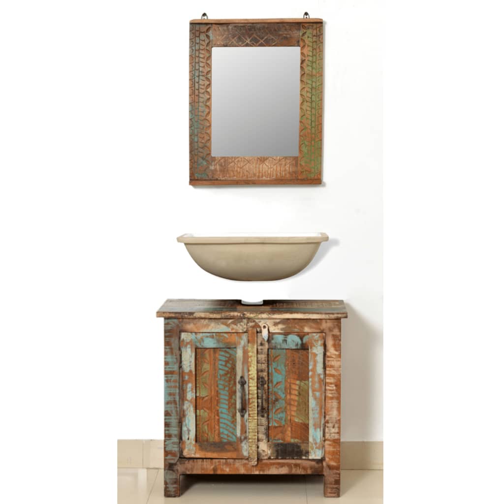 NNEVL Reclaimed Solid Wood Bathroom Vanity Cabinet Set with Mirror