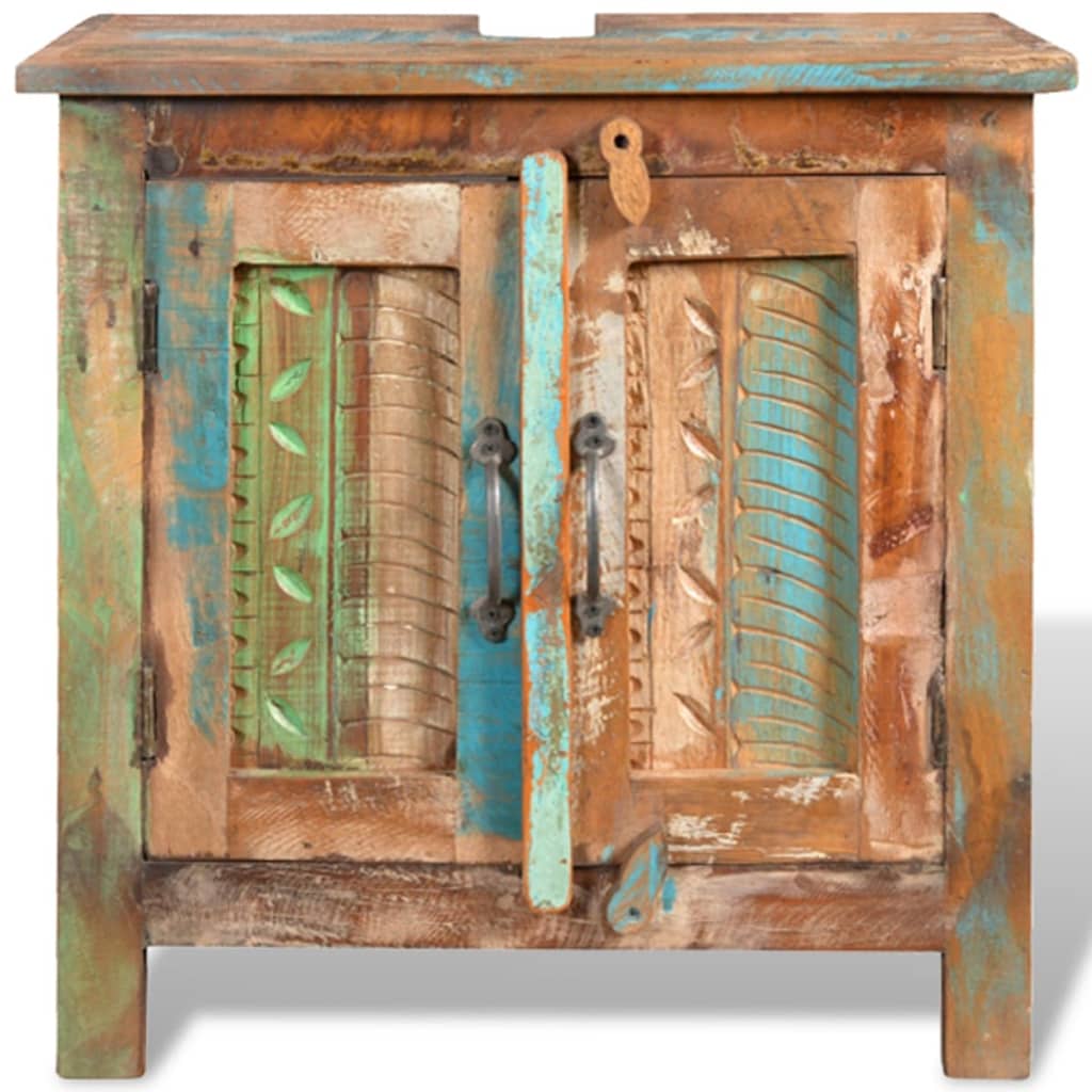 NNEVL Reclaimed Solid Wood Bathroom Vanity Cabinet Set with Mirror
