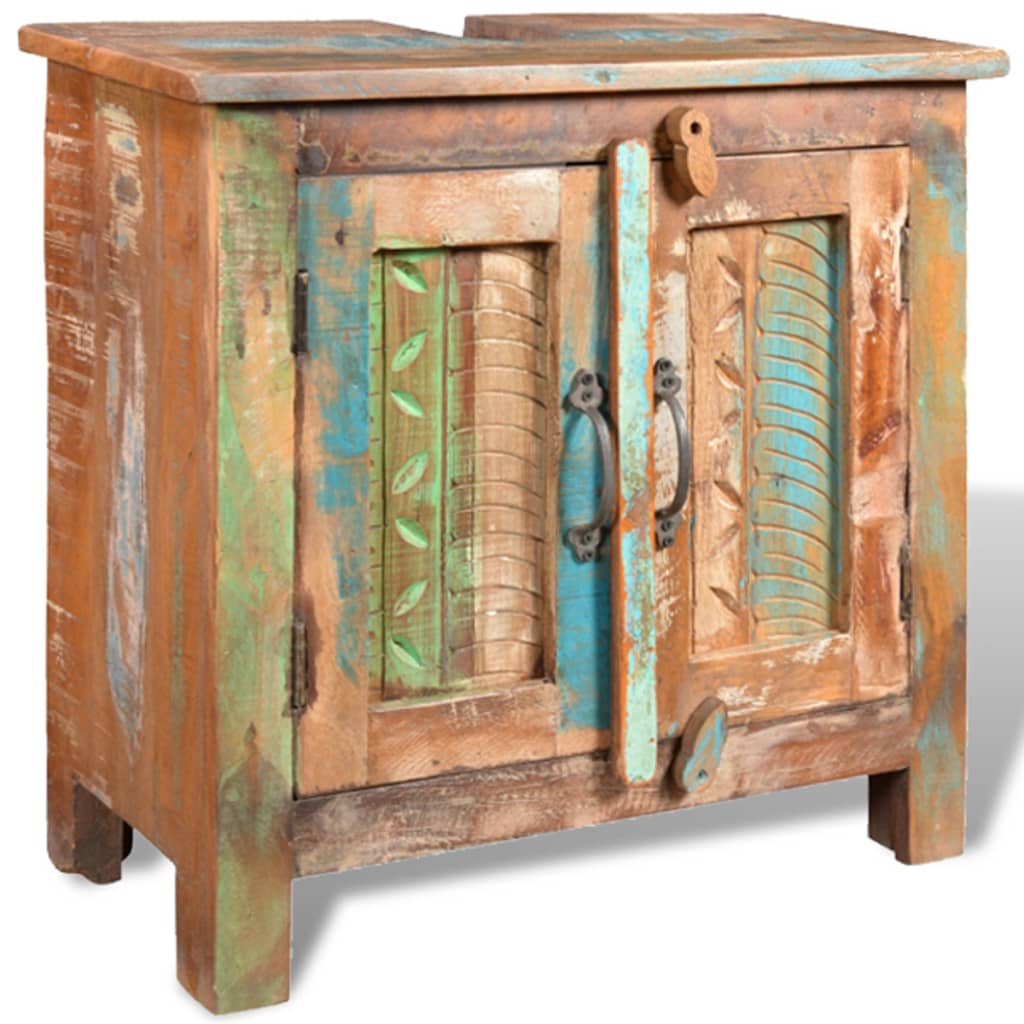 NNEVL Reclaimed Solid Wood Bathroom Vanity Cabinet Set with Mirror