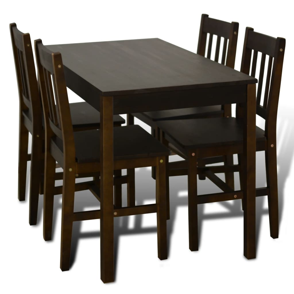 NNEVL Wooden Dining Table with 4 Chairs Brown
