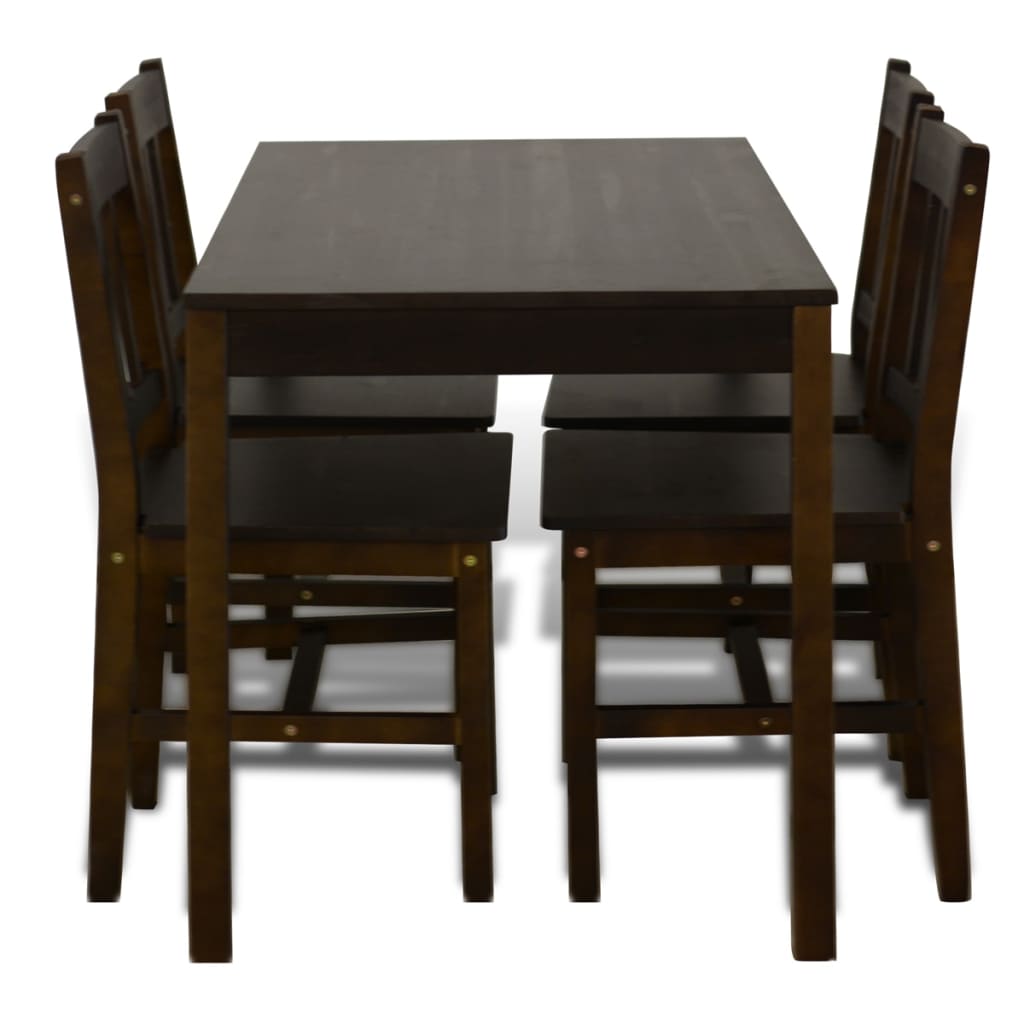 NNEVL Wooden Dining Table with 4 Chairs Brown