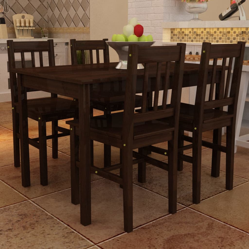 NNEVL Wooden Dining Table with 4 Chairs Brown
