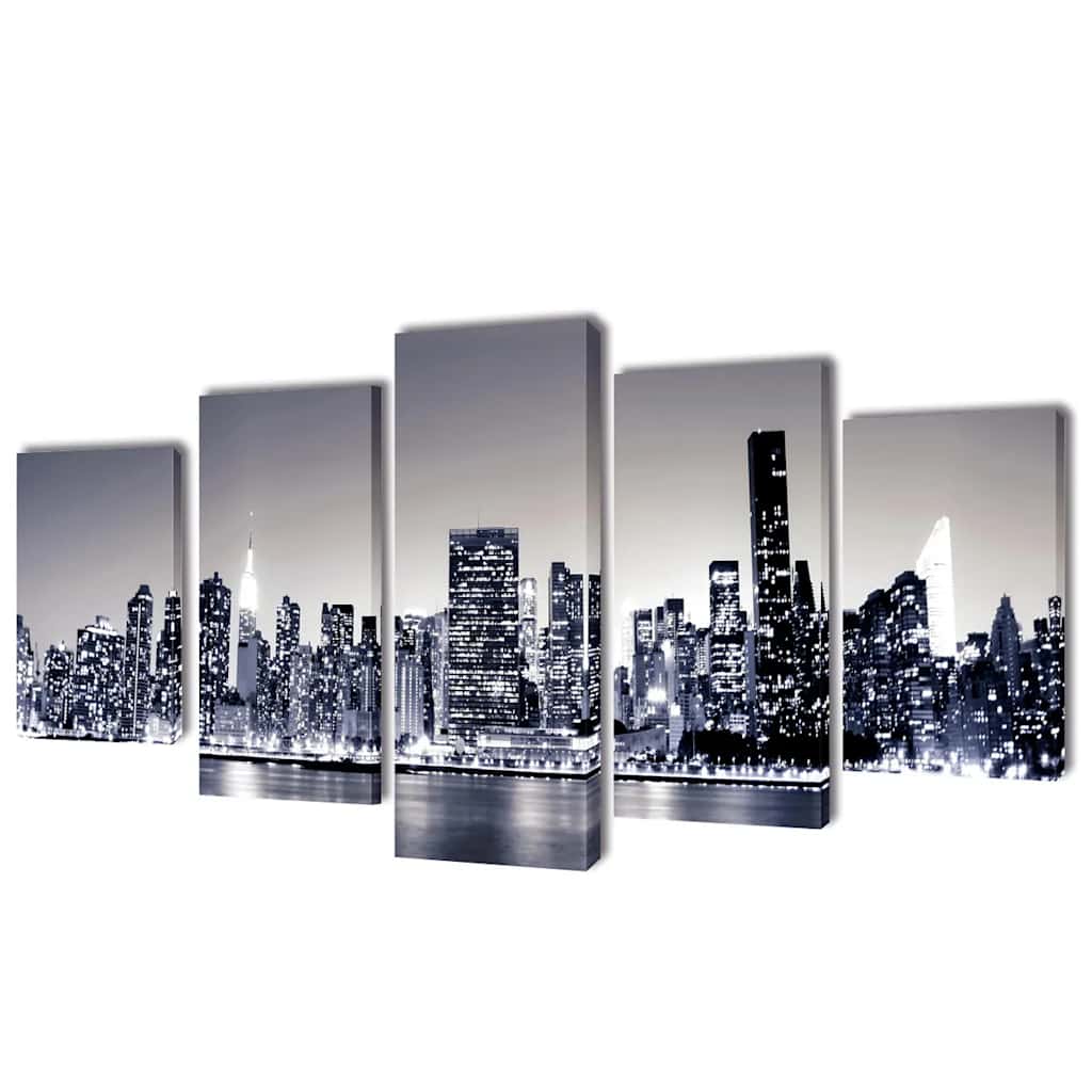 Vidaxl canvas wall print set monochrome New York skyline 100 x 50 cm-0