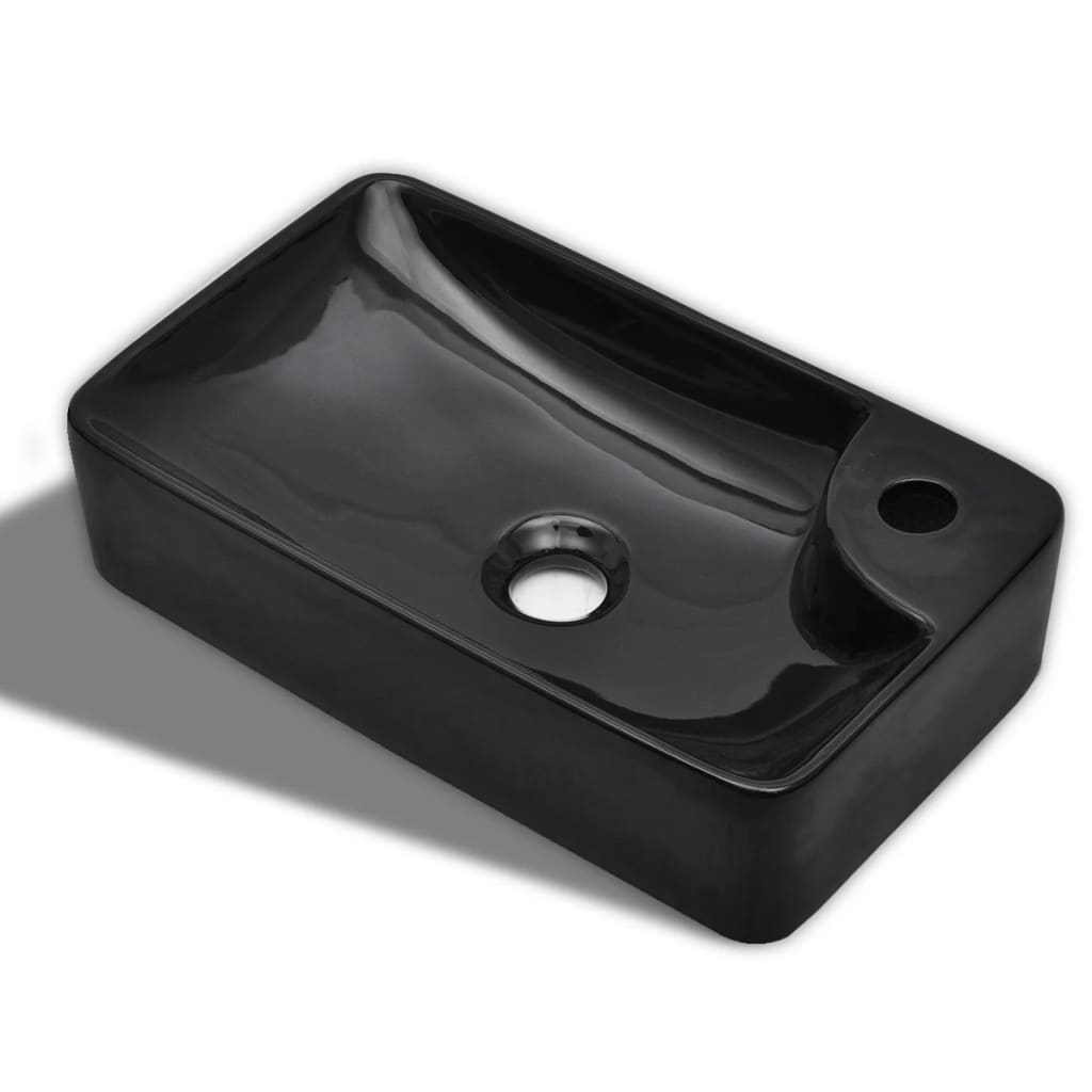 NNEVL Ceramic Bathroom Sink Basin with Faucet Hole Black