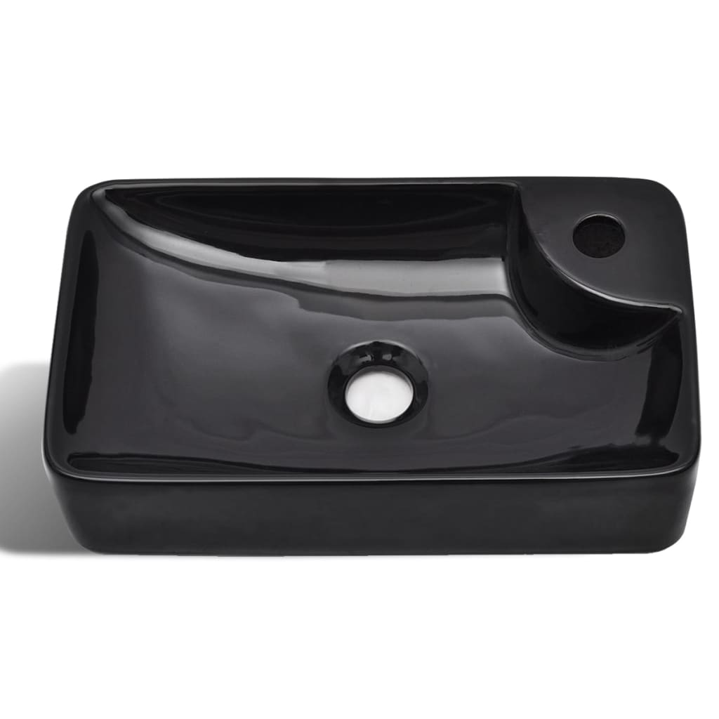 NNEVL Ceramic Bathroom Sink Basin with Faucet Hole Black