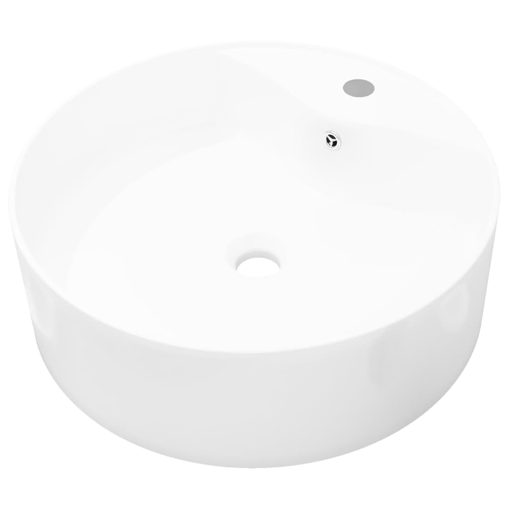NNEVL Ceramic Bathroom Sink Basin Faucet/Overflow Hole White Round