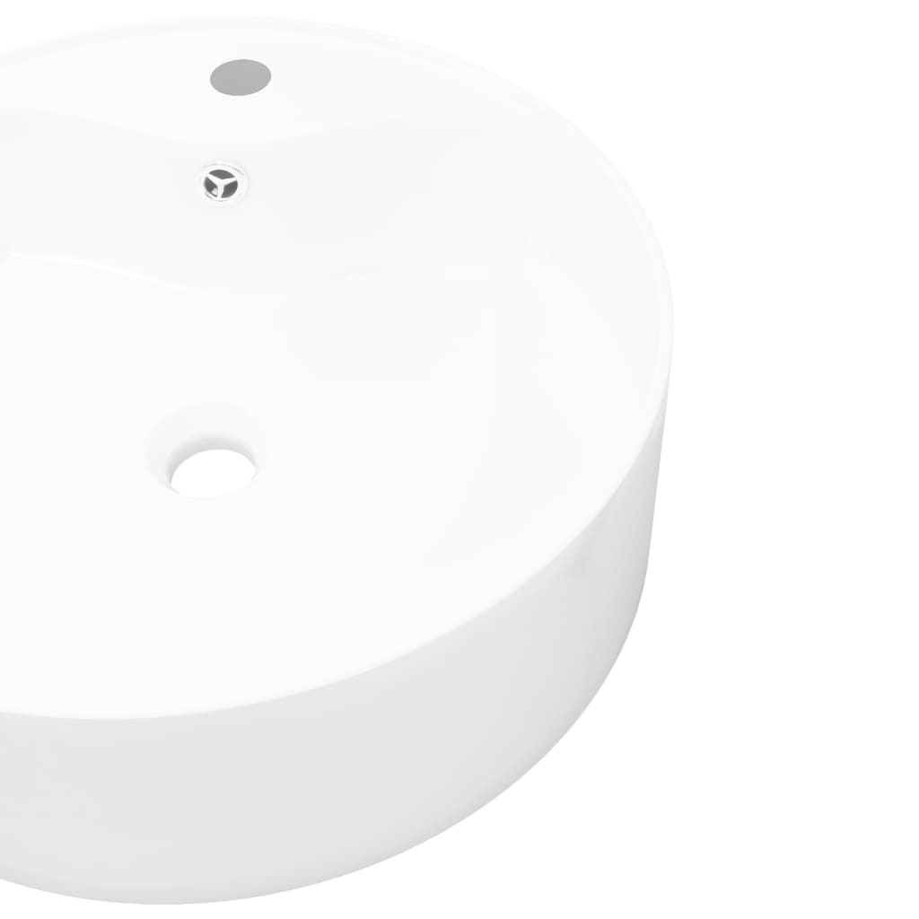 NNEVL Ceramic Bathroom Sink Basin Faucet/Overflow Hole White Round