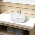 NNEVL Ceramic Bathroom Sink Basin Faucet/Overflow Hole White Round