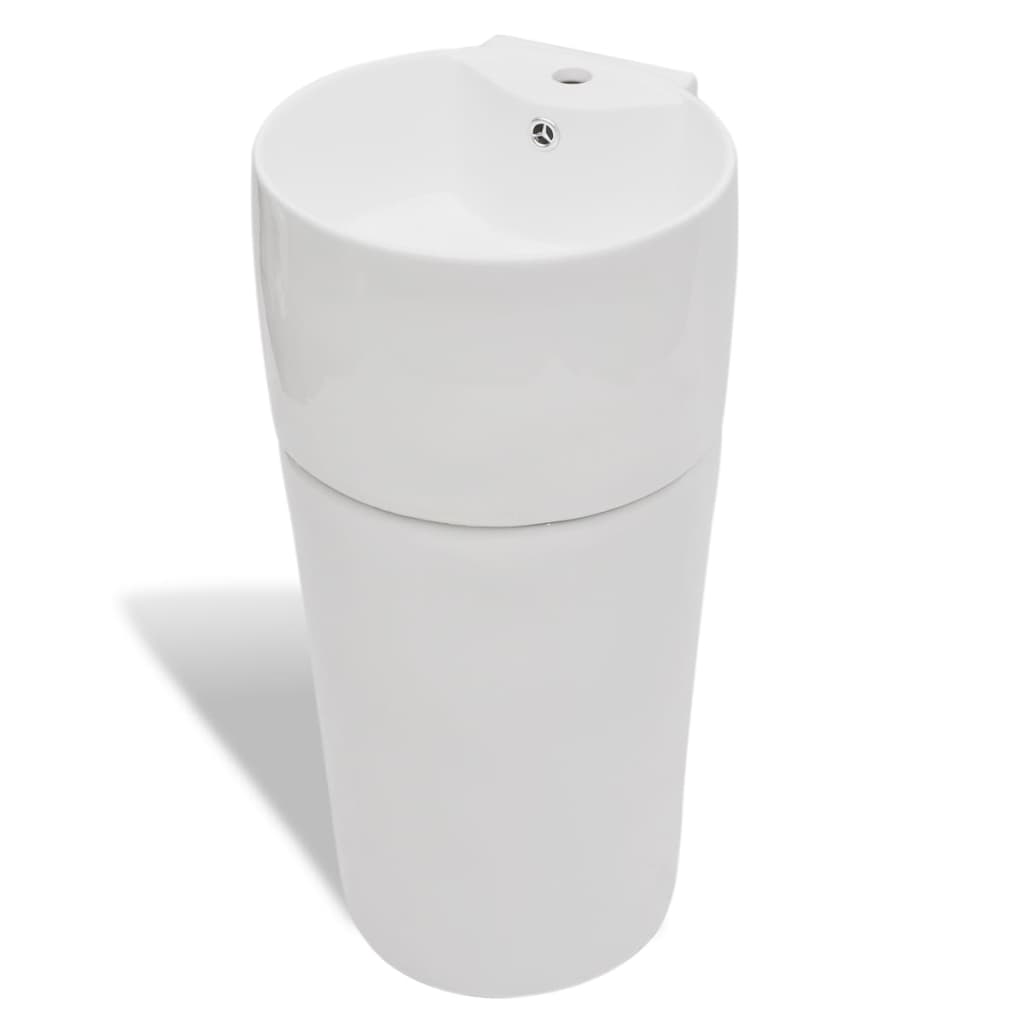 NNEVL Ceramic Stand Bathroom Sink Basin Faucet/Overflow Hole White