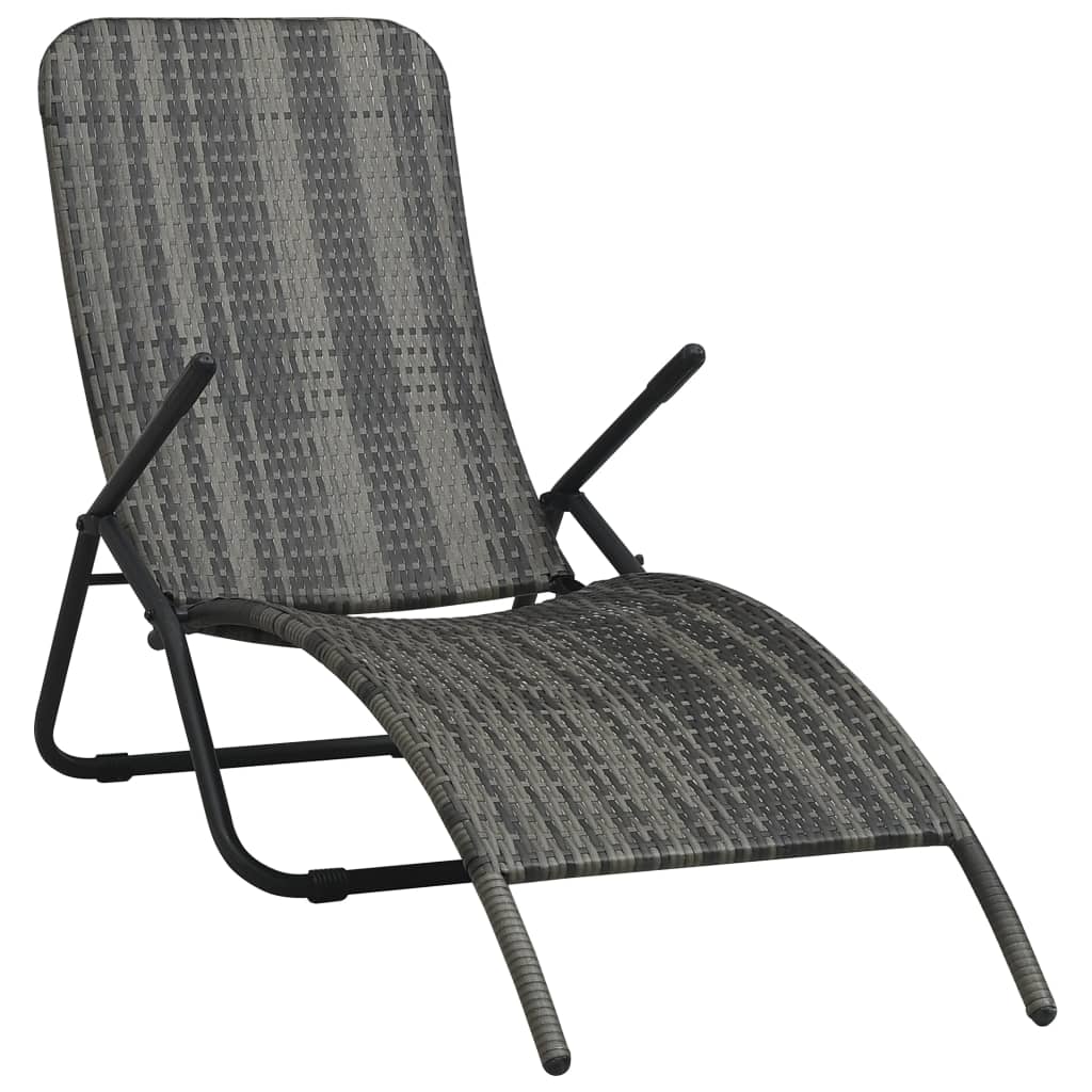 NNEVL Folding Sun Lounger Poly Rattan Grey