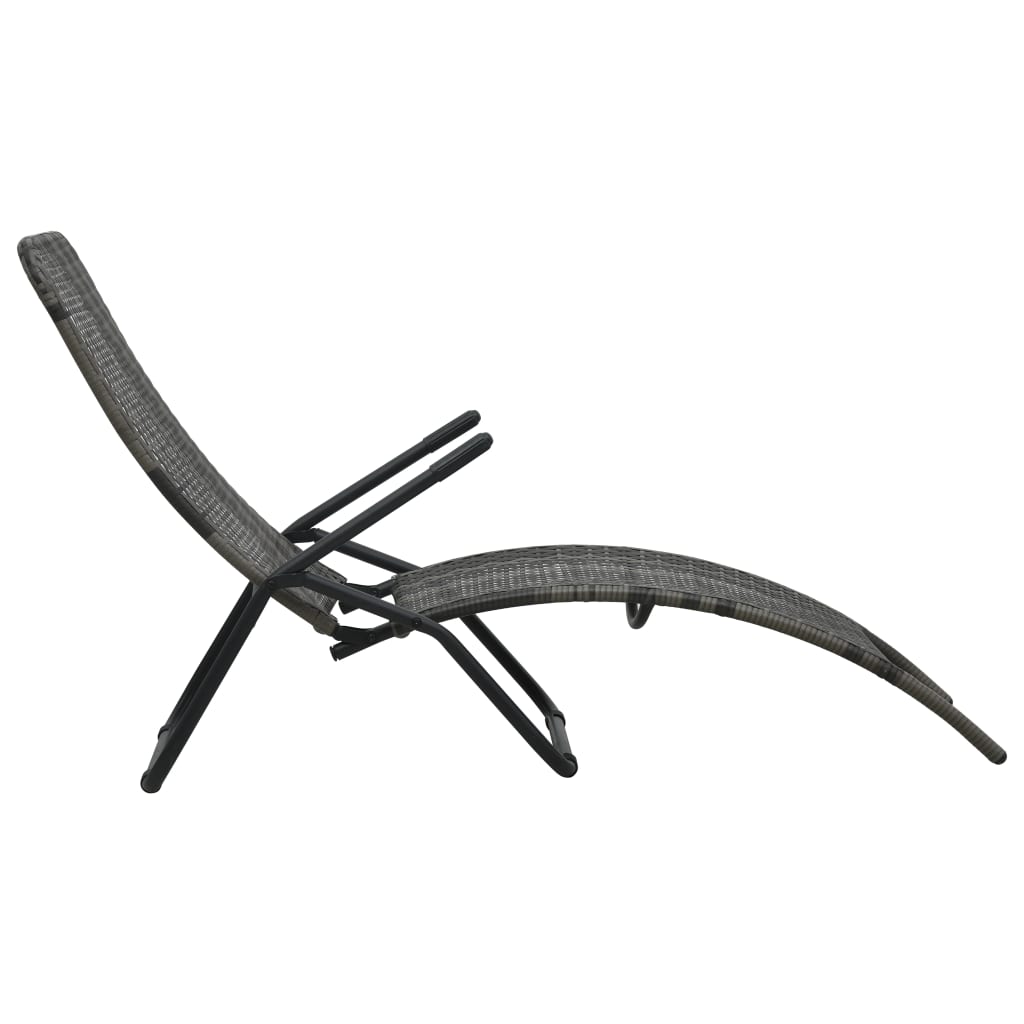 NNEVL Folding Sun Lounger Poly Rattan Grey