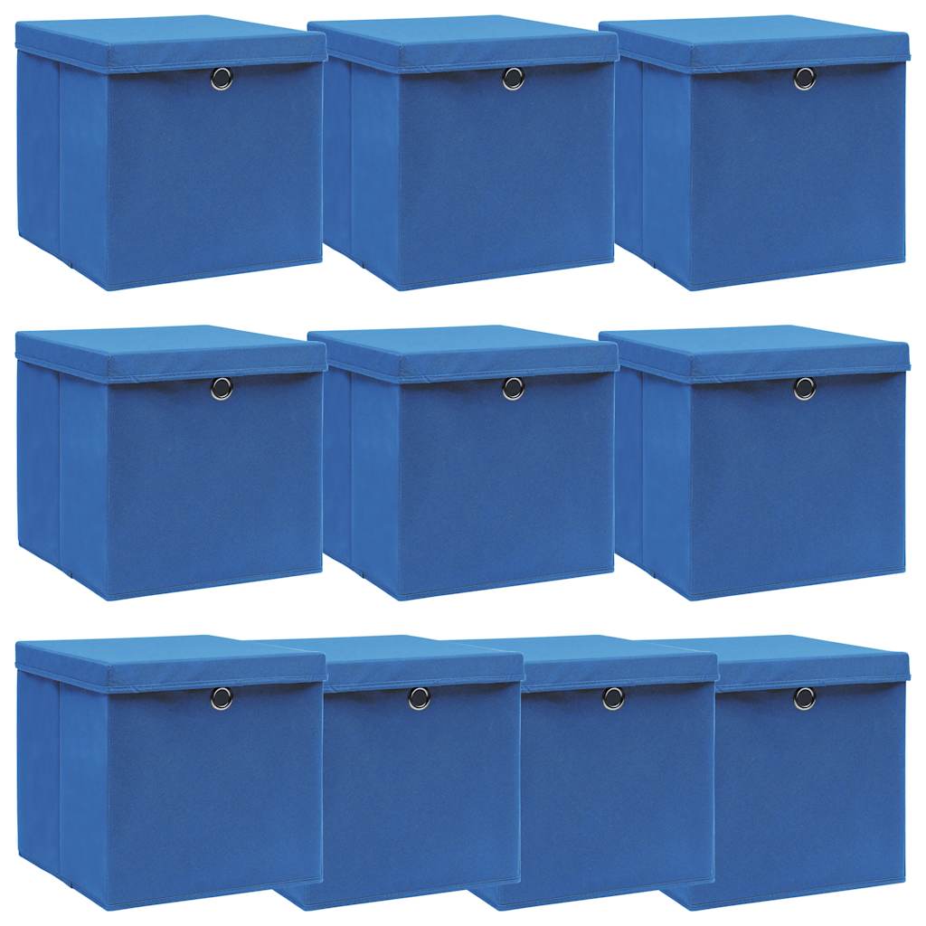 Vidaxl storage boxes with lid 10 pcs 32x32x32 cm fabric blue-0