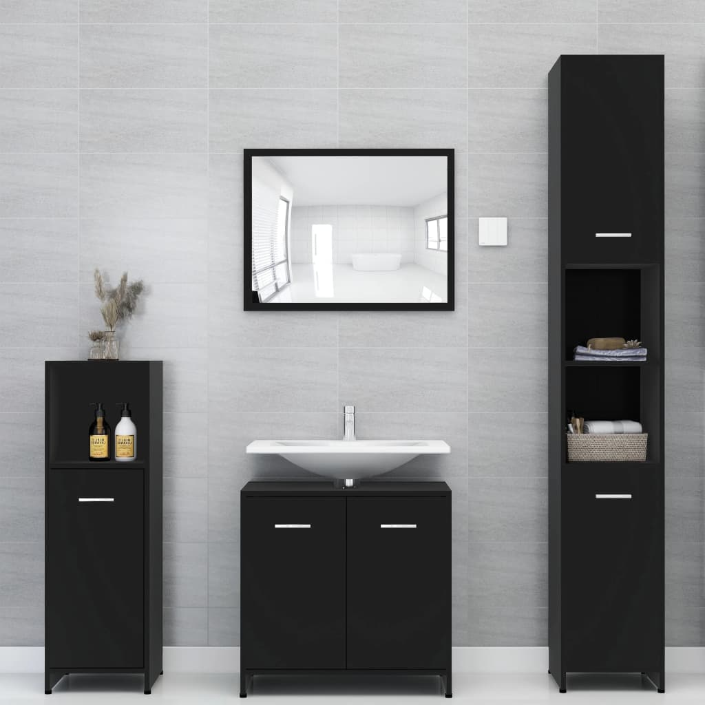 NNEVL Bathroom Cabinet Black 30x30x95 cm Chipboard